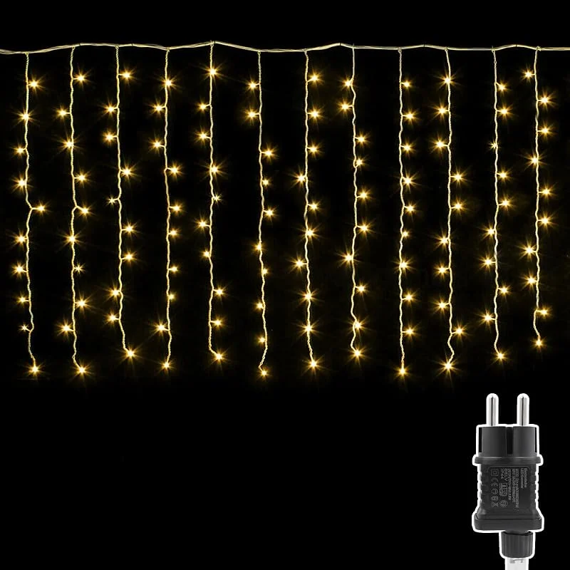 A.bigwhale Cascada Luces Navidad Exterior, 4 m x 1 m Cortina de Luces, 8 Modos Impermeable Cadena de Luz para Exteriores Interiores Jardín Boda Fiesta Balcón Decoración (Blanco Cálido)