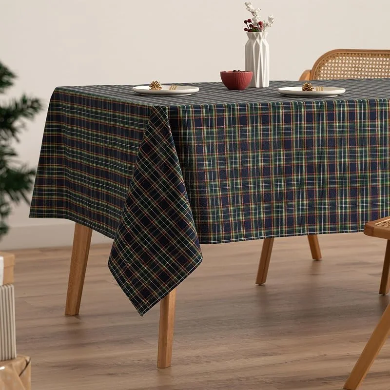 Visita la tienda de GAMUSI GAMUSI Mantel Mesa Rectangular Navidad Tela Cuadro Azul Hilo Oro Mesa Comedor Decoración Navideña 140x100 cm Color Azul — Hogar y cocina