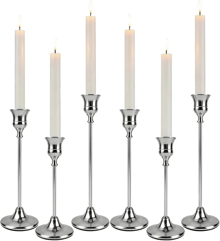Filltown 6 candelabros plateados, candelabros plateados, 32, 27, 22 cm, estilo vintage, para chimeneas, bodas, cenas, cumpleaños, centro de mesa, decoración del hogar — Cena a la luz de velas