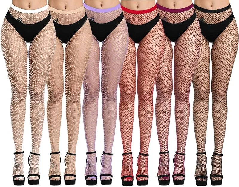 DRESHOW 6 Pares Mujeres Sexy Elástico Medias de Cintura Alta Medias de Rejilla de Calcetines Medias de Malla Pantimedias — Ropa Navidad