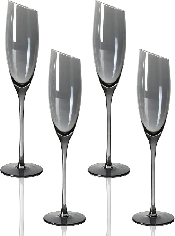 Visita la tienda de SERdeerCH 4 Copas de champán de cristal，180ml，galvanoplastia sin plomo, color gris Copas para casa, fiesta, Copa de Flauta cristal, Champagne altas — Vino y mesa festiva