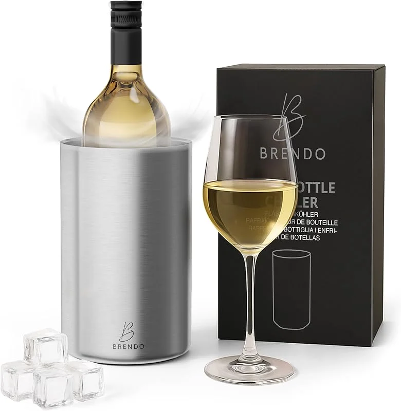 Visita la tienda de Brendo Brendo Enfriador de Botellas de Vino Acero Inoxidable Doble Pared Aislado, Cubitera de Vino Champan y Bebidas, Set de Regalo para Hombres y Mujeres Accesorios de Vino Idea de Regalo Navidad — Vino y mesa festiva