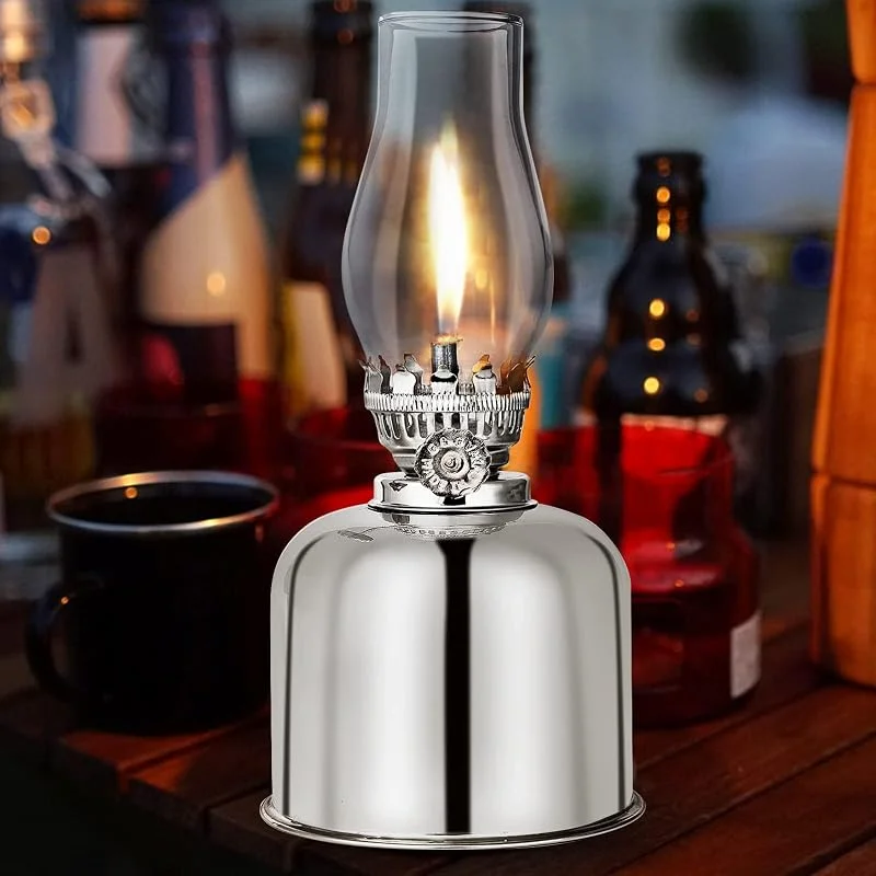 Vegena Lámpara de petróleo, aceite farolillo de metal y cristal, casquillo giratorio, antigua, vintage, resistente al viento, para interior y exterior — Cena a la luz de velas