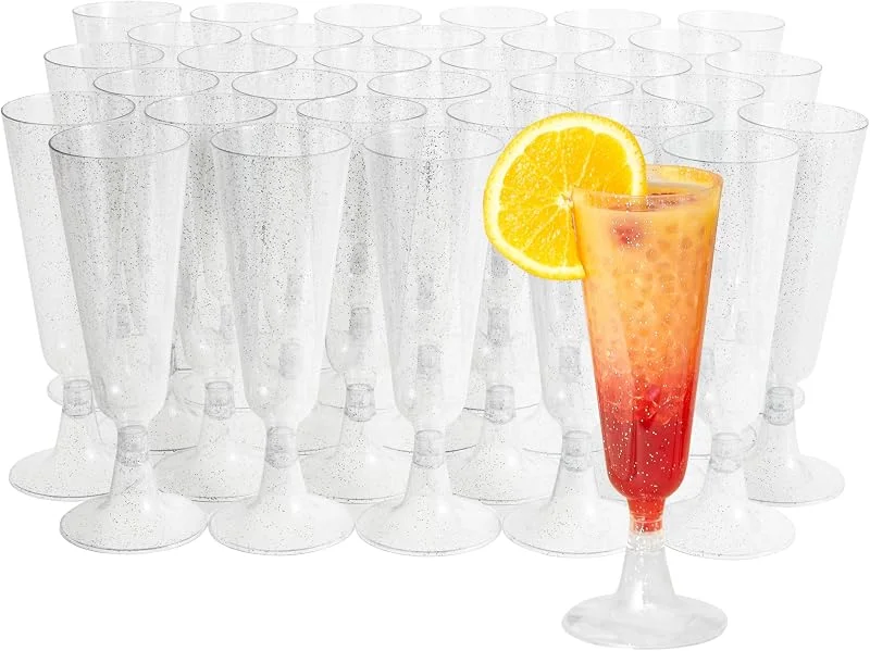 Visita la tienda de MATANA MATANA 24 Copas de Champán de Plástico con Brillo Plateado, 150ml - Flautas de Champán - Elegante, Resistente y Reutilizable - Bodas, Cumpleaños, Navidad, Barbacoas y Fiestas — Vino y mesa festiva