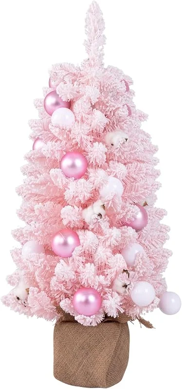 Visita la tienda de COSTWAY COSTWAY Árbol de Navidad Rosa 90 cm, Mini Arbol de Navidad Nevado Sobremesa, 12 Bolas de Algodón Natural, 24 Bolas, 136 Puntas de PVC, Arvore de Natal Pequeño (Rosa) — Decoracion Navidad