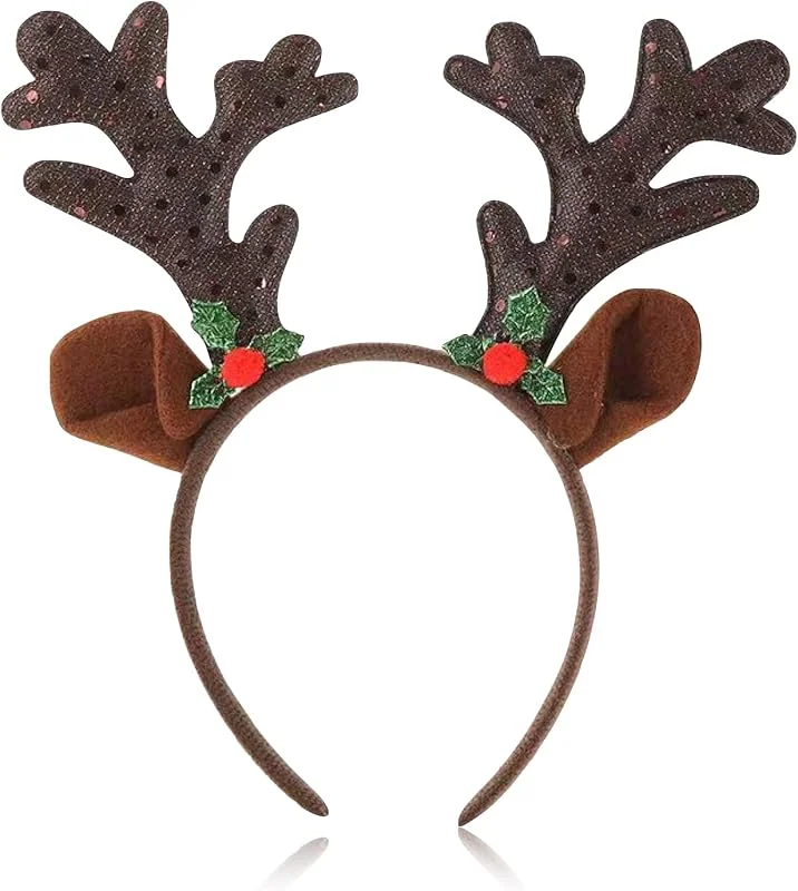 Visita la tienda de SOUTHSKY SOUTHSKY Diadema de cuernos de reno, color marrón oscuro, orejas de animales para mujer, Navidad, Halloween, fiesta de cumpleaños, accesorios para disfraz — Ropa Navidad