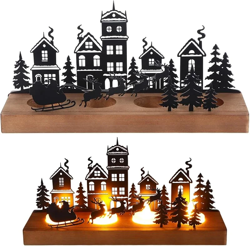 Jeqqinuz Corona de Adviento, soporte para velas de Adviento, candelabro de Navidad, con soporte para velas de madera, diseño de Adviento, decoración de mesa, decoración de Navidad (B) — Adviento y mesa