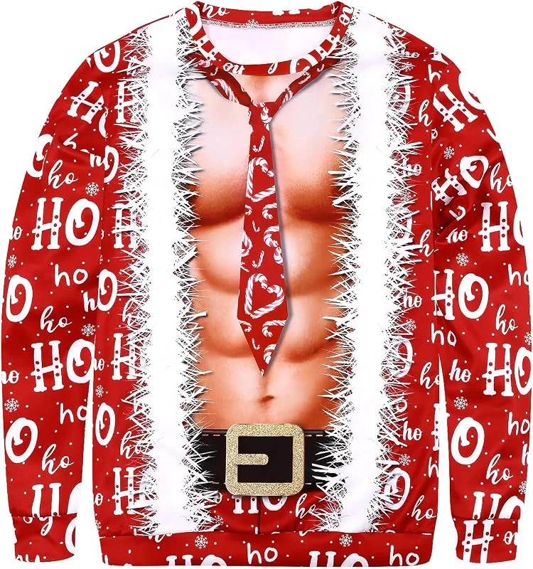 Visita la tienda de COSAVOROCK Suéter Navideño para Hombre Estampado 3D Novedoso Estilo Extravagante — Ropa Navidad