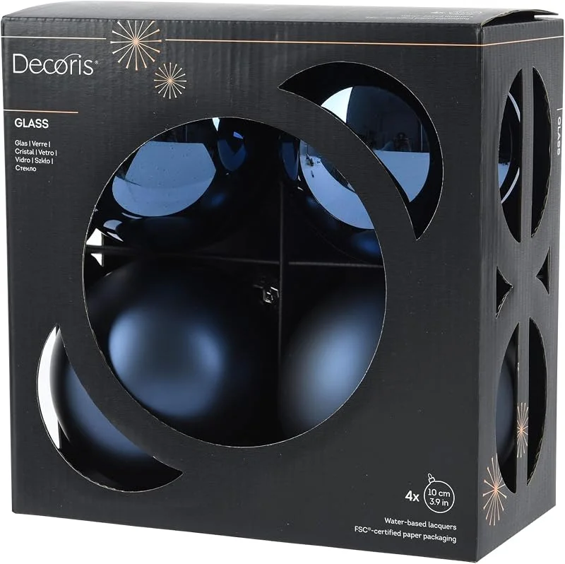 Kaemingk - Bolas de Navidad de vidrio de 10 cm, 4 piezas - mate y brillante - Grandes bolas para árbol de Navidad para Navidad - Adornos para árbol de Navidad y decoración para árbol de Navidad - Azul — Decoracion Navidad