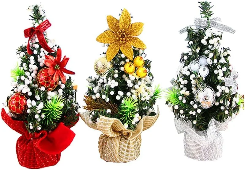 byou Dscritorio árbol de Navidad, Mini Árbol de Navidad Artificial 3 Piezas Plata Oro Rojo Árbol de Navidad para decoración de Mesa para Navidad día de San Valentín Fiesta en casa — Decoracion Navidad