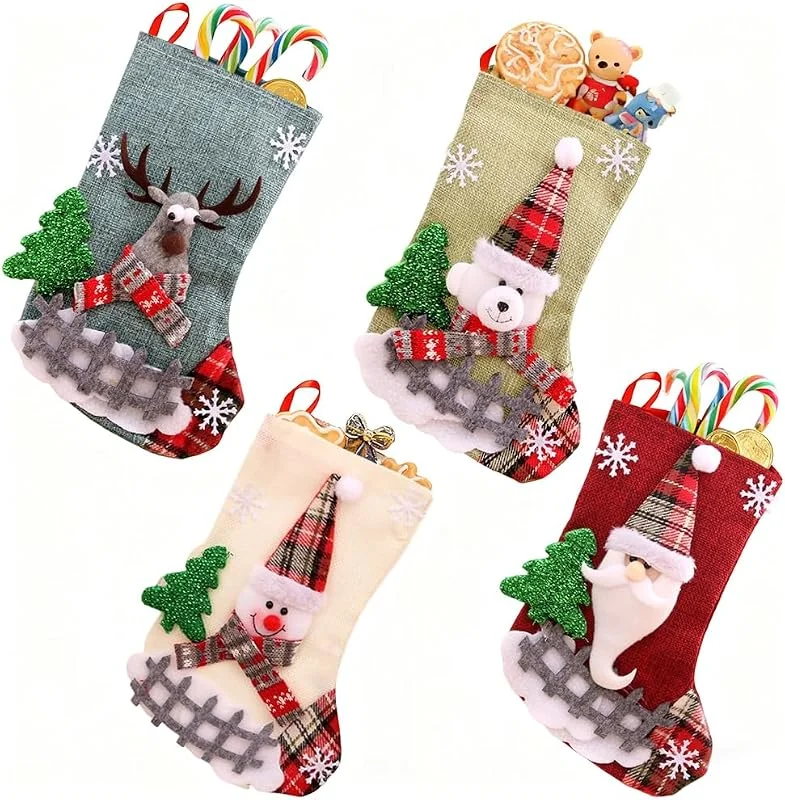 JynxtoyZeal Medias de Navidad, 4pcs Medias de Navidad de Papá Noel, Calcetines Navidad Decoración para Colgar, Medias de Navidad Bolsas de Regalo — Decoracion Navidad