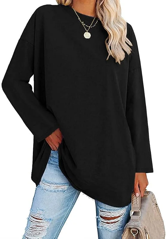 Ebifin Camiseta Oversize de Mujer de Manga Larga con Cuello Redondo — Ropa Navidad