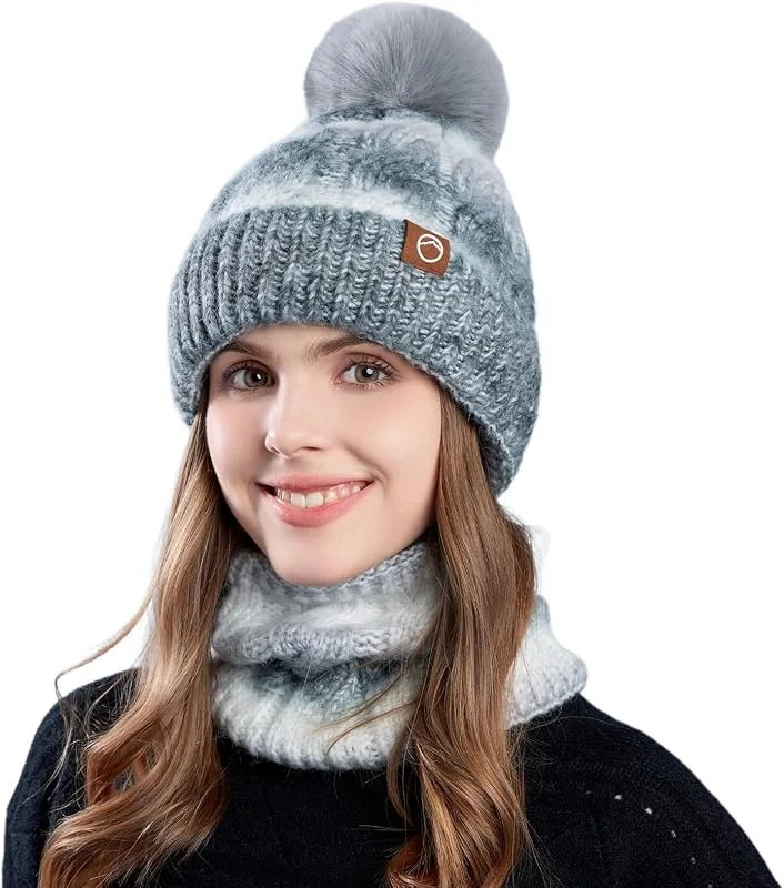 TAGVO Conjunto Set de Bufanda y Gorro de Punto para Mujer, Invierno Calentar Beanie Sombrero Gorras y Bufanda con Forro Polar para Corriendo Bicicleta Excursionismo Deportes — Ropa Navidad