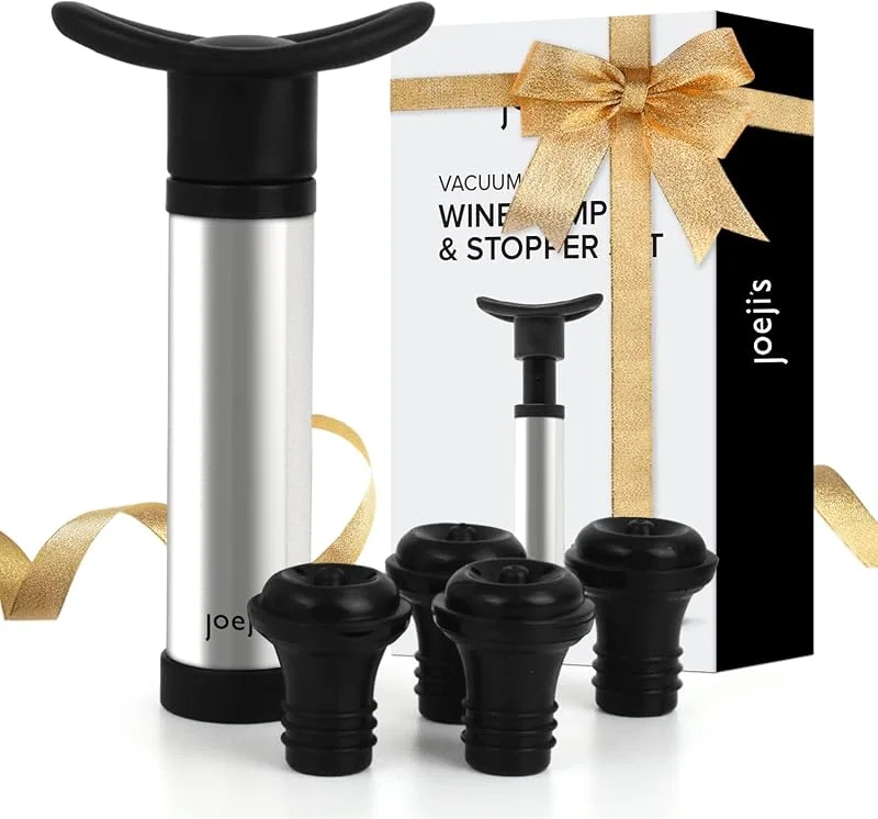 Visita la tienda de joeji's Kitchen Joeji's Kitchen Tapones para Botella de Vino de acero inoxidable con 4 tapones de silicona - Bomba Ahorrador Bomba del Ahorro del Vacío Wine Saver Bomba de Vino — Vino y mesa festiva