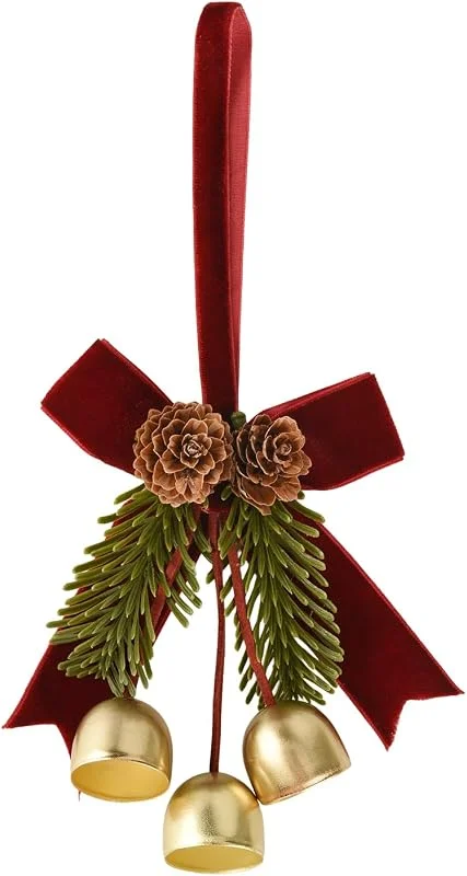TAIYOU Decoración navideña colgante con 3 cascabeles dorados y piñas — Decoracion Navidad