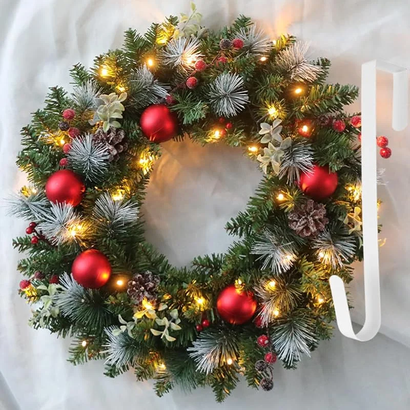 Hutato Guirnalda navideña de 40 cm, decoración para puerta de entrada, con luces LED y gancho, guirnaldas artificiales para ventana, chimenea, decoración navideña de pared, para interior y exterior — Decoracion Navidad
