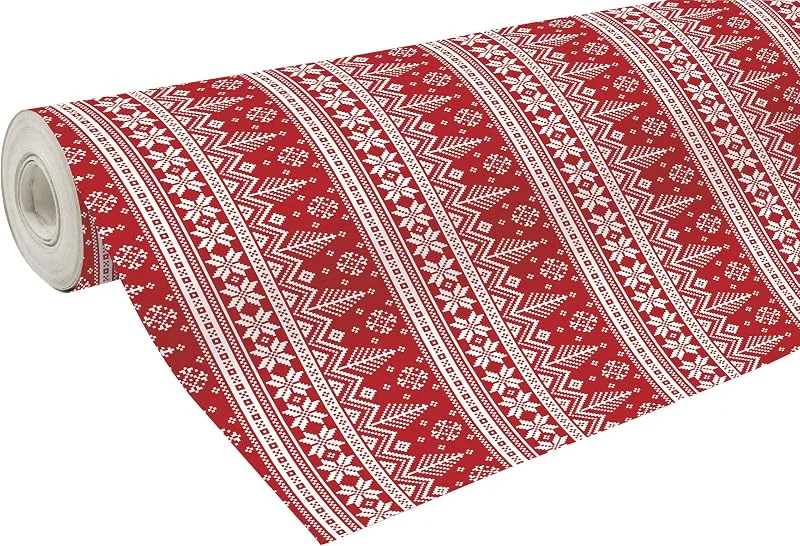 Clairefontaine 201341C – Una bobina de papel de regalo – Papel de alianza 60 g – Formato 50 x 0, 70 m – Diseño árbol blanco, fondo rojo, Navidad – Embalaje de regalo, para embalajes profesionales — Envoltorio regalo