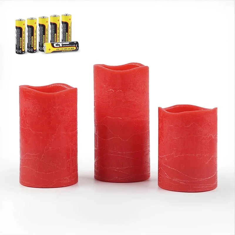 Visita la tienda de Rhytsing Rhytsing 3 Velas Rojas Navidad led Rústico, Velas a Pilas con Temporizador, Pilas Incluidas, Altura 10cm, 12, 5cm, 15cm (Rojo) — Cena a la luz de velas