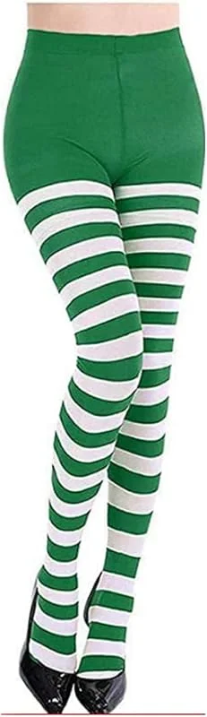Generisch Medias para mujer con patrón de rayas, opacas, semiopacas, elásticas, con pies, ideales para Halloween, cosplay, Navidad, perfectas para adultos — Ropa Navidad