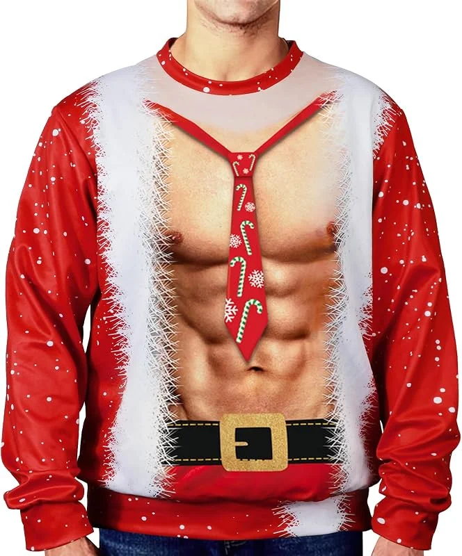 TAGVO Camisetas de Navidad Hombre Camisetas 3D Patrón Impreso Casual T-Shirt de Manga Larga Tops M-5XL — Ropa Navidad