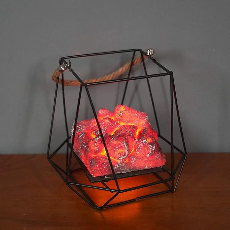 Ulalaza Linterna de Chimenea pequeña y acogedora Lámpara de Mesa de Estilo carbón de leña con Efecto de Llama de leña Realista Tradicional para Uso en Interiores y Exteriores — Cena a la luz de velas