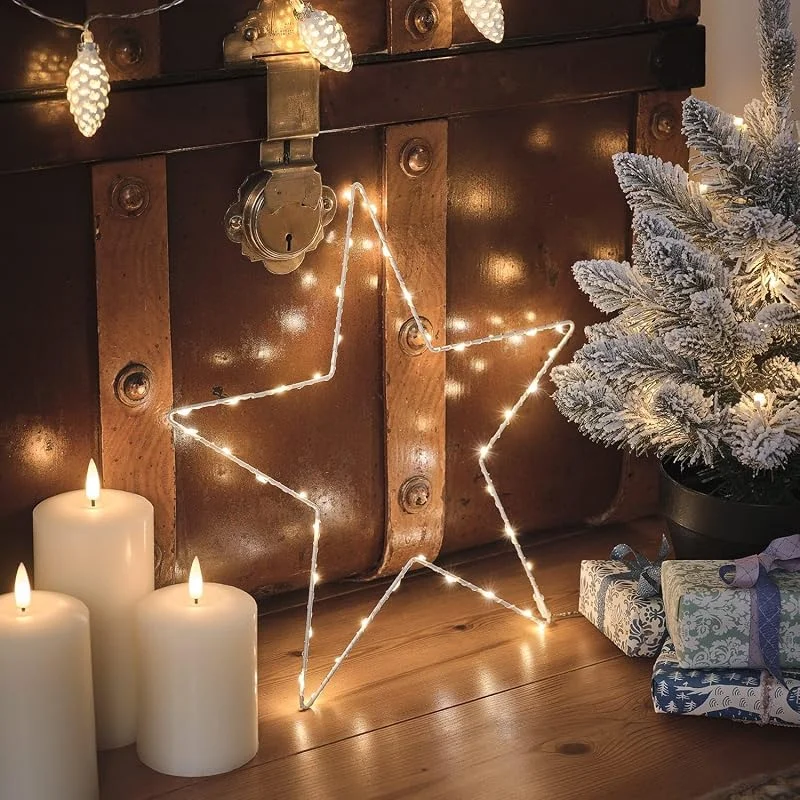 Visita la tienda de Lights4fun Lights4fun Estrella en metal con MicroLED blanco cálido a pilas — Decoracion Navidad