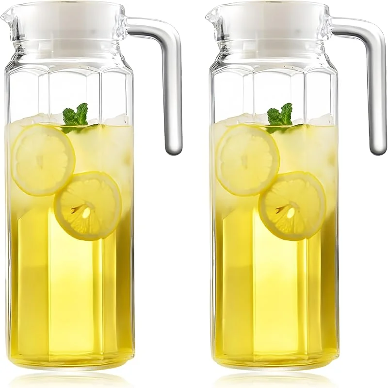 WIYETY 2 jarras de agua transparente con tapa: 1, 1 litros jarra de zumo transparente con tapa, botella de agua acrílica, jarra de té helado de plástico con asa, jarra de bebidas, para vino, café, agua — Vino y mesa festiva
