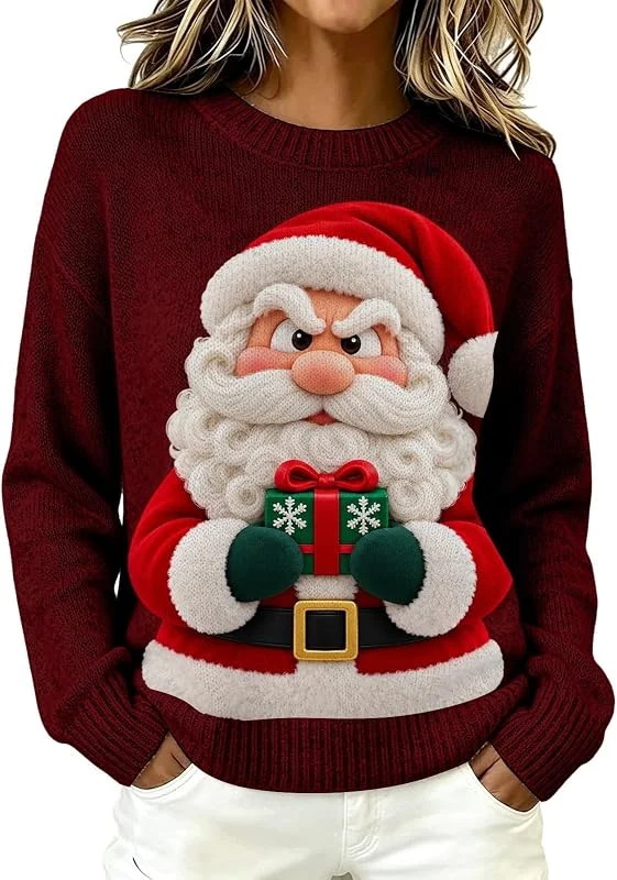 tacniseyw Jersey de Navidad para mujer, talla grande, con forro polar, cuello redondo — Ropa Navidad