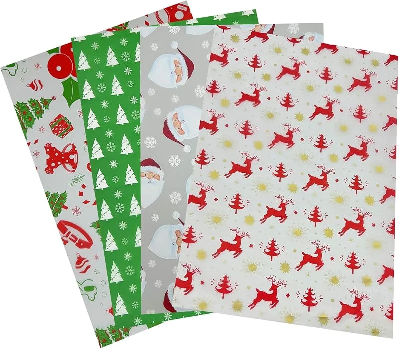 DOJoykey Papel de seda de Navidad para envolver regalos: 20 hojas, 4 diseños, 50 x 35 cm, papel de regalo para manualidades navideñas — Envoltorio regalo