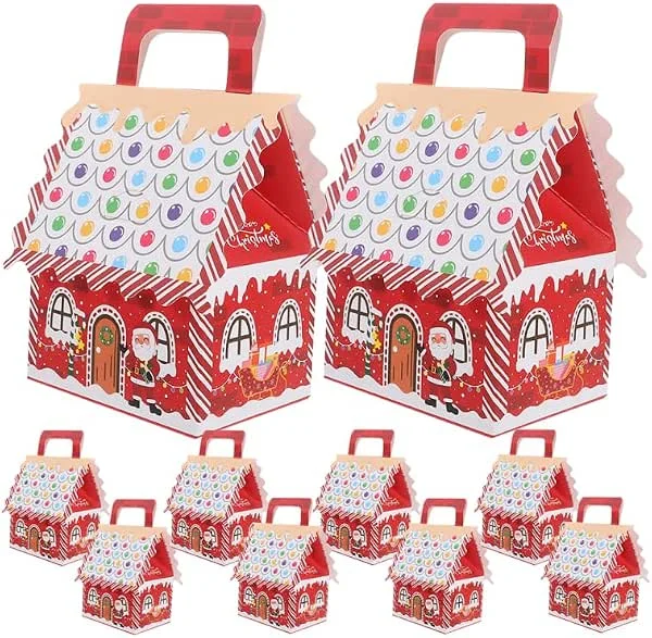 Visita la tienda de BESTYASH BESTYASH Cajas de Navidad para dulces en forma de casa con asa de transporte, 13 x 10 x 7, 5 cm, papel de regalo para galletas, chocolates y golosinas, embalaje festivo para fiestas navideñas — Envoltorio regalo