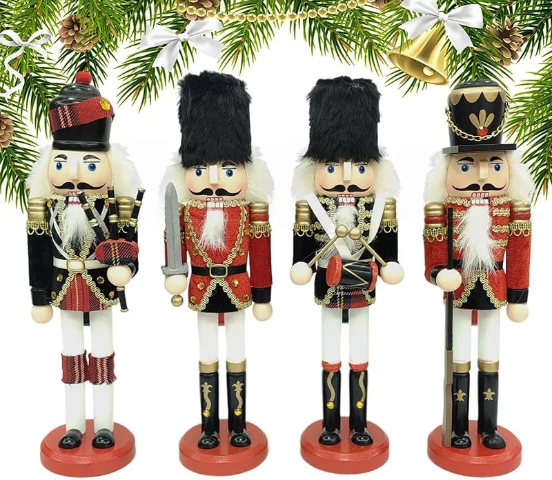 Jvjggag Decoración navideña de cascanueces, 4 piezas, escultura decorativa de — Decoracion Navidad