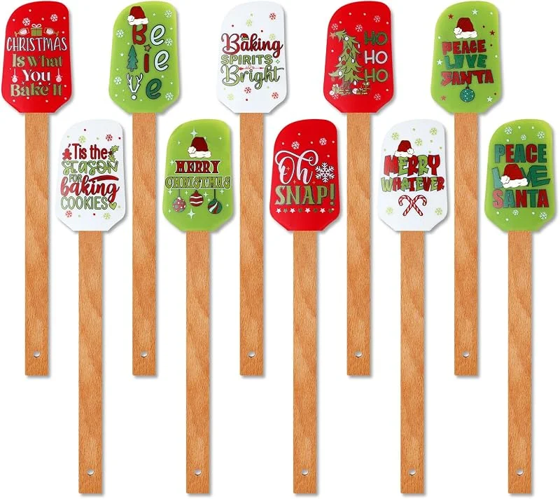Patelai 10 espátulas de silicona de Navidad, patrón de decoración de Navidad, espátulas navideñas para decoración de cocina, pasteles, hornear, mezclar galletas, remover crema de mantequilla — Hogar y cocina