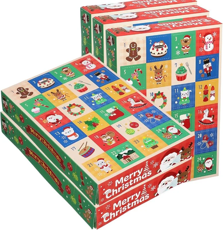 STOBAZA Cabilock Caja de Calendario de Adviento, Calendario de Adviento DIY Vacio con Números, 24 Cuadrículas Cajas de Regalo Navidad de Papel, Rellenable Navidad para Rellenar para Golosinas o Pequeño — Envoltorio regalo