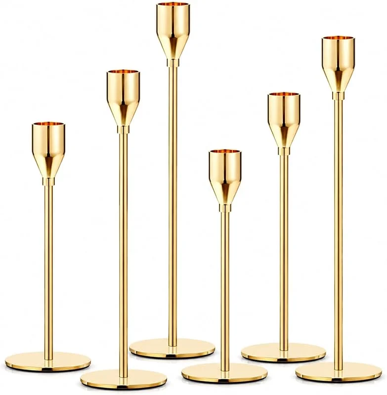 xolear 6 Piezas Candelabros para Velas, Candelabro Dorado Vintage 33, 28, 24cm — Cena a la luz de velas