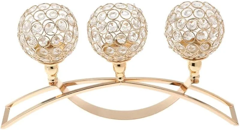 POFET Candelabro dorado de cristal de 3 brazos, portavelas decorativo de copas de cristal, candelabro para velas de té, ideal para Navidad, Halloween, bodas, cenas, hogar, oficina — Cena a la luz de velas