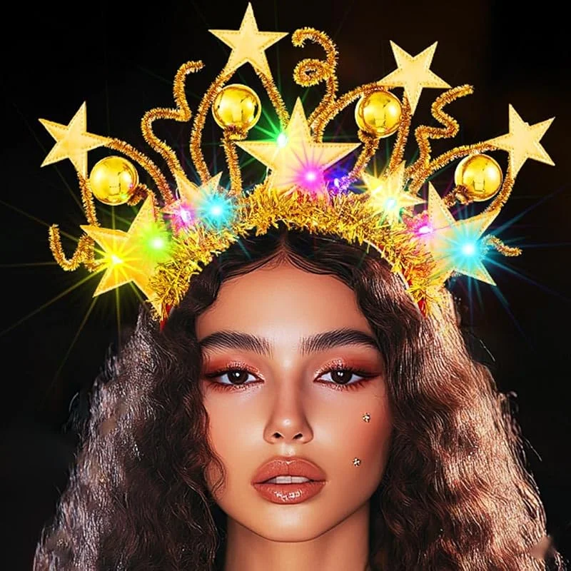 Ushiny Diademas Navideñas con estrellas brillantes, bola LED, brillante, accesorio para el pelo para festivales y festivales (dorado, talla única) — Ropa Navidad