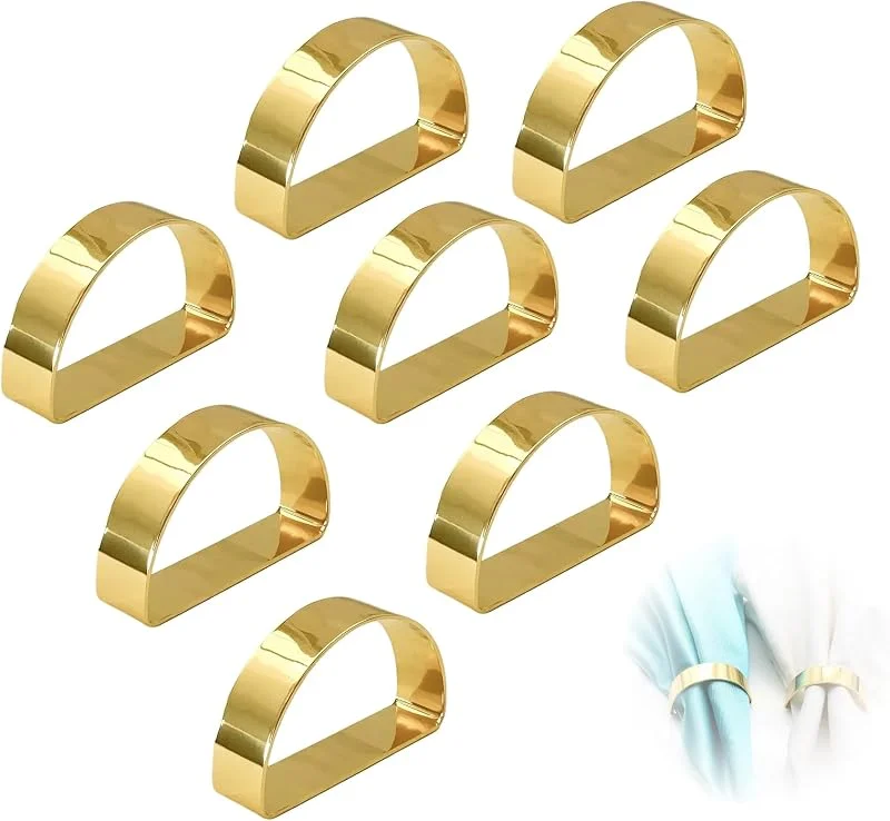 FortuneGlobe 8 servilletas de mesa redondas, anillos de servilleta dorados, cintas para servilletas para bodas, Navidad, Acción de Gracias y ocasiones de fiesta, resistentes y versátiles — Adviento y mesa