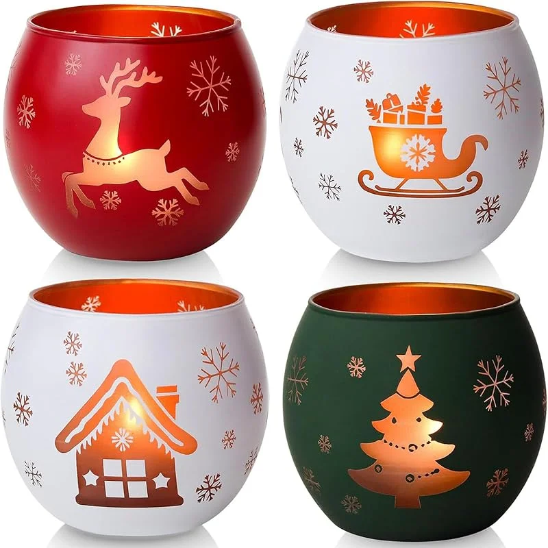 FDDU Portavelas de Navidad, Portavelas de Cristal Rojo, Verde y Blanco (4 Pieza) — Adviento y mesa