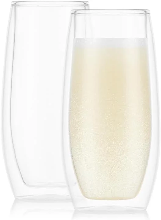 Bodum SKÅL - Juego de 2 copas de champán (doble pared, 0, 2 L) — Vino y mesa festiva