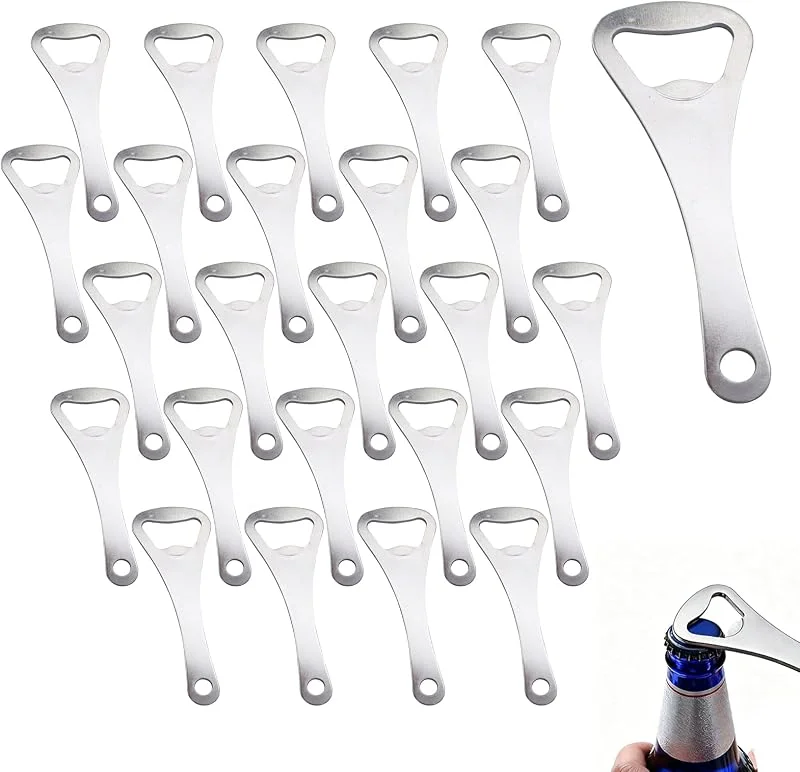 EceoThsy Set de 25 Abridores de Botellas Planos de Acero Inoxidable, Abridor de Cerveza Durable y Portátil para Casa, Bar, Fiestas y Actividades al Aire Libre – Diseño Ergonómico con Agujero para Colgar — Vino y mesa festiva