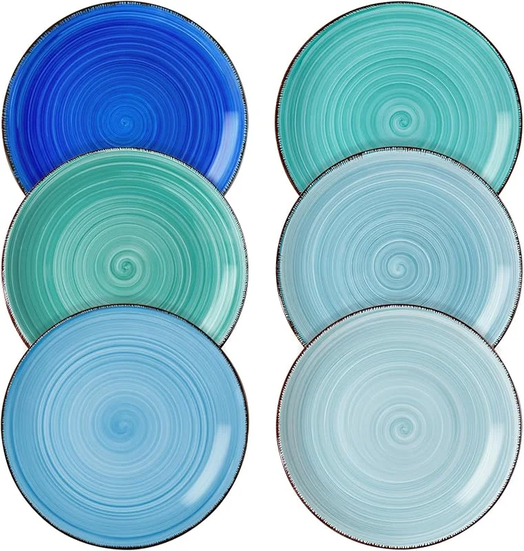 Visita la tienda de vancasso vancasso Juego de Plato serie Bonita Plato de Postre 6 piezas 18, 8cm Vajilla Vintage de Cerámica Borde de Marrón Bobinas pintadas a mano Esmalte de Color de doble cara- Azul — Adviento y mesa