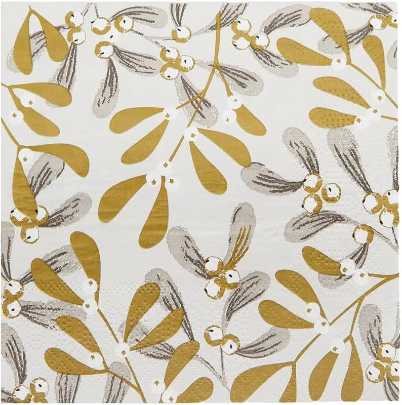 Visita la tienda de Talking Tables Talking Tables Paquete de 20 servilletas navideñas de muérdago plateado y dorado, Servilletas de papel para Navidad, día de boxeo, cena de invierno, decoupage, (BC-MIST-NAPKIN-V2) — Adviento y mesa