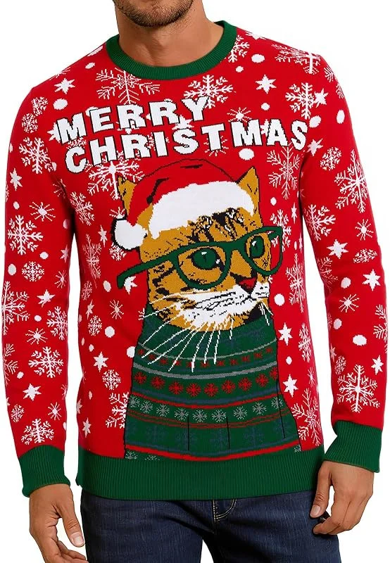 RAISEVERN Suéter de punto feo de Navidad para hombre — Ropa Navidad