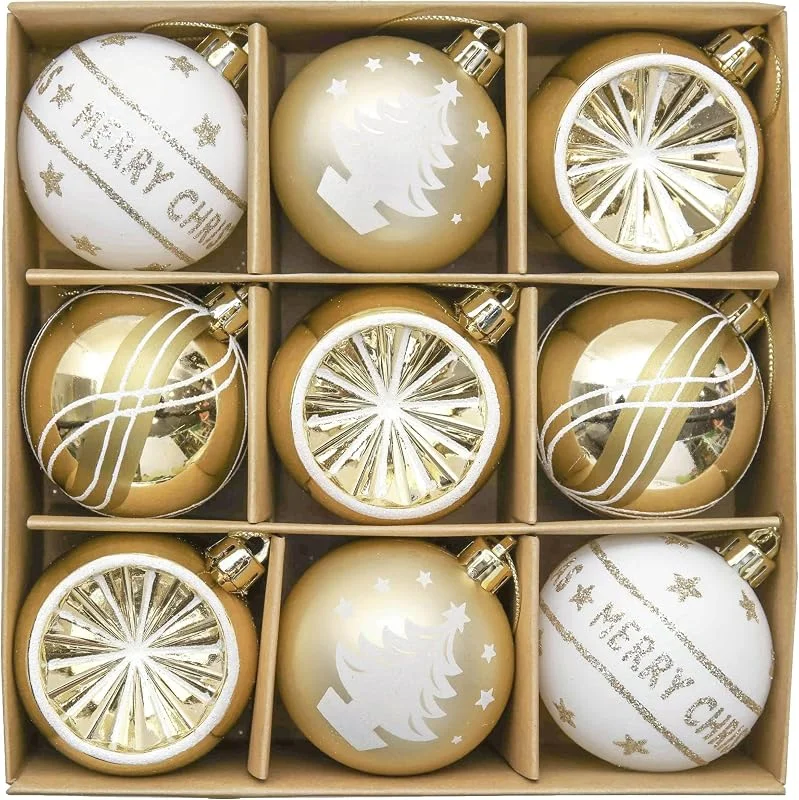 Visita la tienda de Valery Madelyn Valery Madelyn Bolas de Navidad Elegante Blanco y Dorado, Adornos de Bolas Plásticas Infrangibles, con Caja de Papel Kraft, para la Decoración del Árbol de Navidad (Juego de 9, 6cm) — Decoracion Navidad