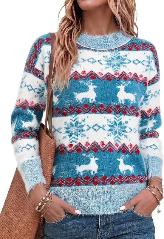 Visita la tienda de Marvmys Marvmys Jersey Navideño para Mujer Manga Larga Suéter de Navidad Invierno Ropa de Punto de Reno Monigote de Nieve Cuello Redondo — Ropa Navidad