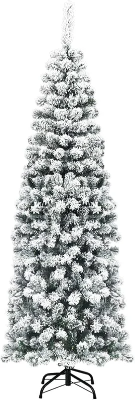 Visita la tienda de COSTWAY COSTWAY 180cm Árbol de Navidad Artificial Nevado, Agujas de PVC de 500 Puntas, Árbol de Navidad Slim, Estrecho, Soporte de Metal, y Decorativa Nieve para Hogar Oficina Fiesta — Decoracion Navidad