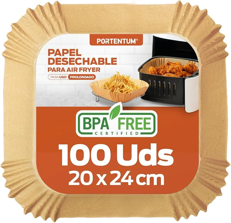 Visita la tienda de PORTENTUM PORTENTUM Papel freidora aire 100 unidades de 20-24 cm Cuadrado. Papel Air Fryer Grado alimenticio, FDA y LFGB — Vino y mesa festiva