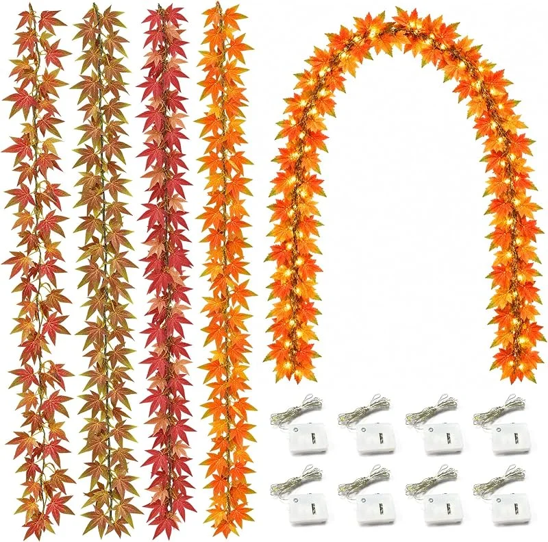 VEEKAY 4 Guirnaldas Artificiales de Hojas de Arce, 2.4 m Colgantes de Otoño — Decoracion Navidad