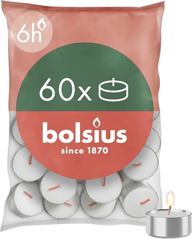 Visita la tienda de Bolsius Bolsius - D-light - Velas de Té - 60 Unidades - Duración de Combustión: 6 Horas - Velas Decorativas para el Hogar - Contiene Cera Vegetal Natural - Sin Aceite de Palma — Cena a la luz de velas