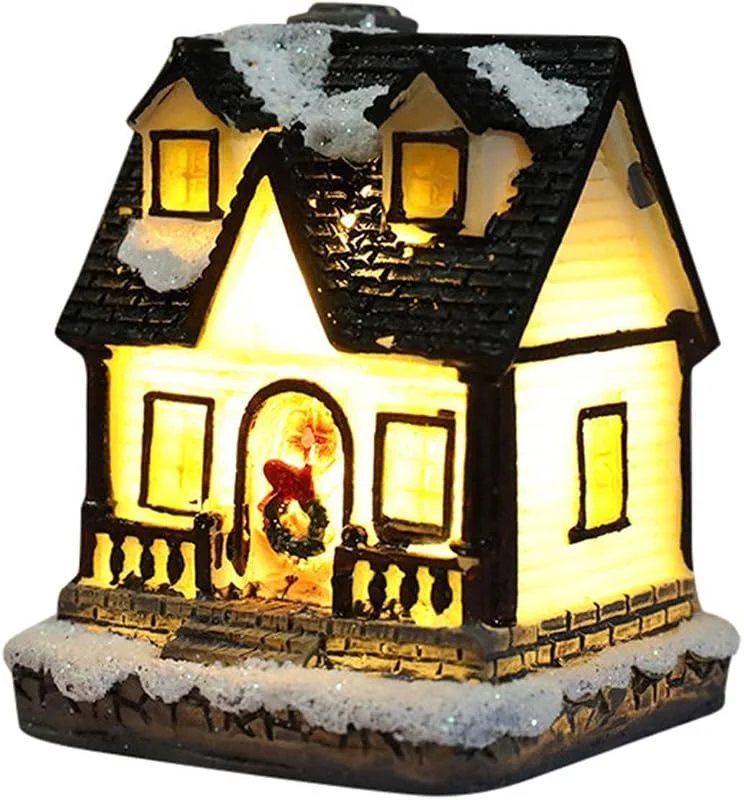 Generic Decoración de pueblo navideño con iluminación LED como pieza de coleccionista invernal para decoración de mesa festiva embellecimiento de la vivienda (C, 7 x 5, 5 x 9 cm) — Decoracion Navidad